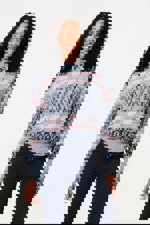 Grey | Ikat Print Relaxed Hooded Sweatshirt
