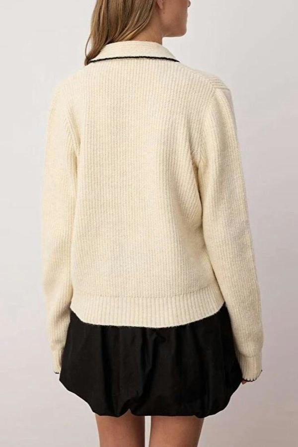 WOVCOR Color Block Knit Sweater with Shawl Collar Detail