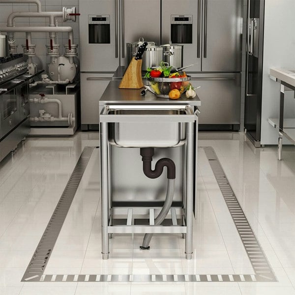 Stainless Steel One Compartment Commercial Kitchen Sink with Left Drainboard Kitchen Sinks Living and Home