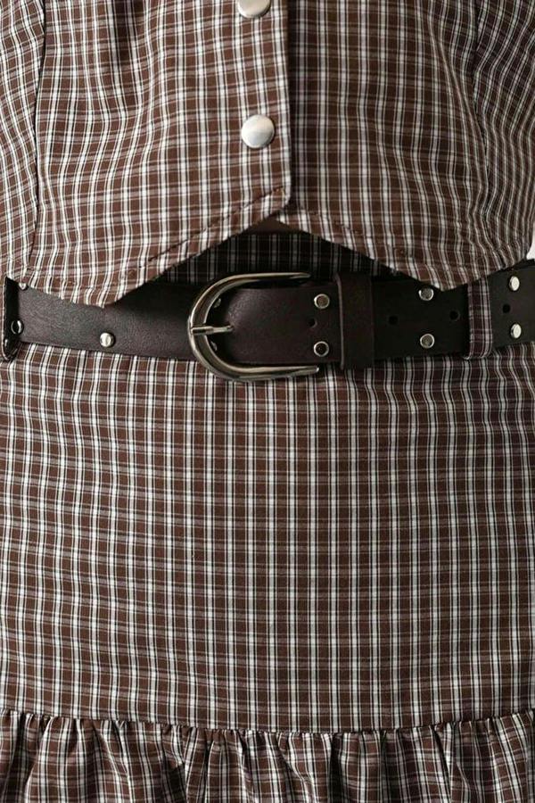 WOVCOR Mini Plaid Belted Balloon Skirt