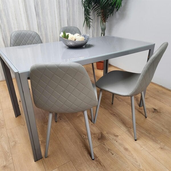 Kosy Koala Glass Dining table and 4 grey leather chairs  Grey Glass Table And 4 Chairs kitchen dining room furniture
