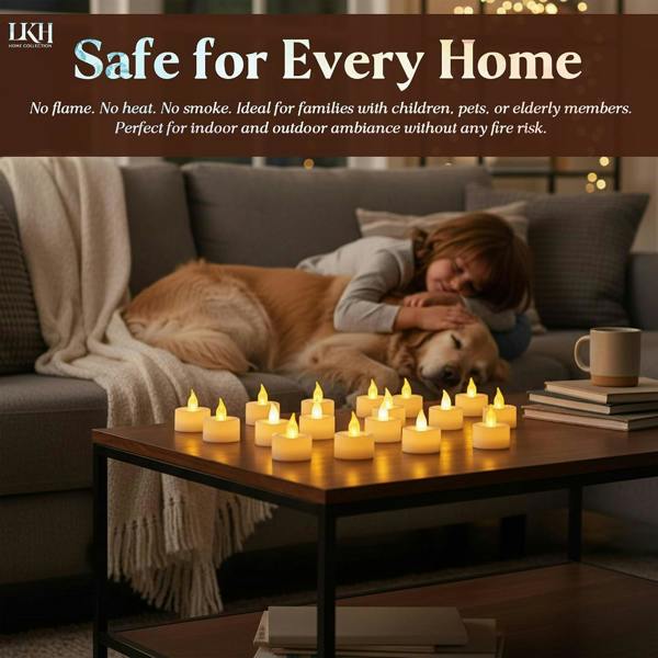 LKH HOME COLLECTION LED Tea Lights Candles – Pack of 12 Battery Operated Tea Light Votive Candles – Flameless Warm White LED Candle