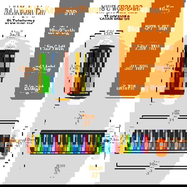 3rd Avenue 49 Key Rainbow Soft Touch Roll Up Piano