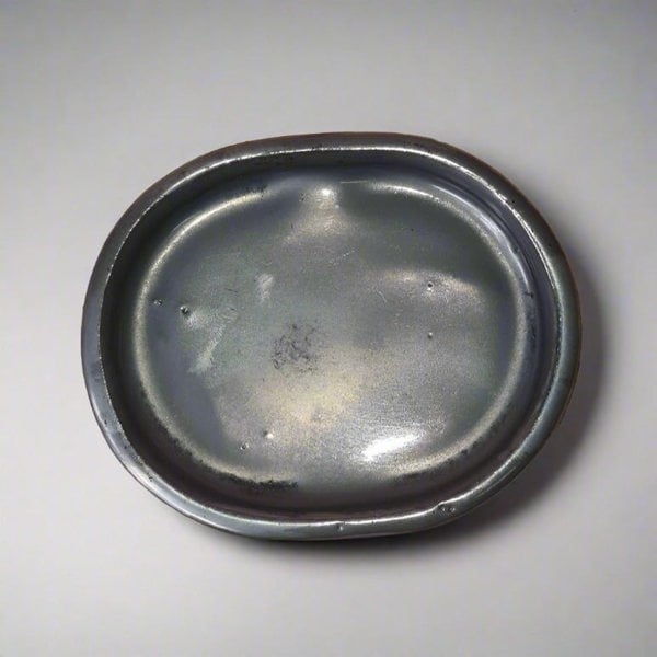 12cm Glazed Drip Tray | Oval | Silver - Yorkshire Bonsai