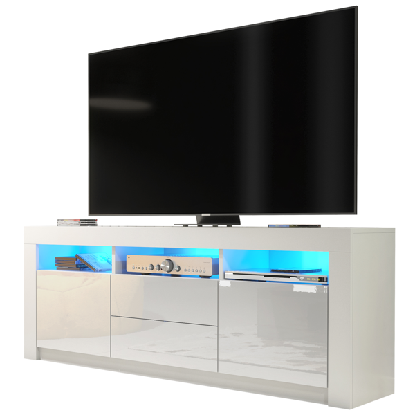 Mex Furniture Spacious 160cm TV Unit & Cabinet with White Gloss Doors and Free LED