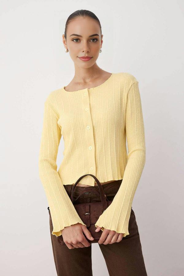 WOVCOR Jacquard Fitted Knit Blouse with Button Detail