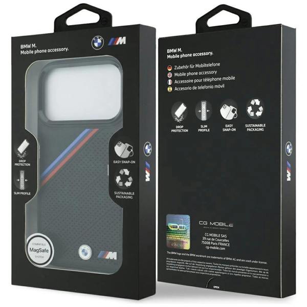 BMW M Tricolor Metal Logo Case with MagSafe for iPhone 17 Pro 6.3" Black - BMHMP17L25PCSPEK