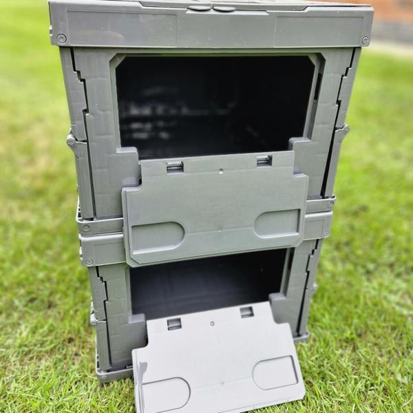 Goode Leisure Stackable Folding Storage Box with Lid & Side Access Dark Grey 41cm