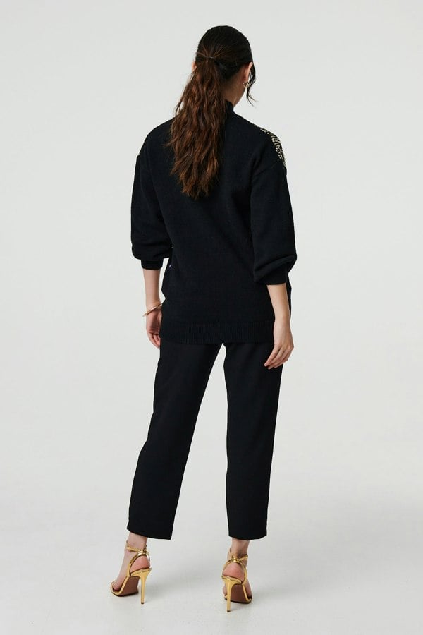 Black | Sequin Embellished Puff Sleeve Jumper
