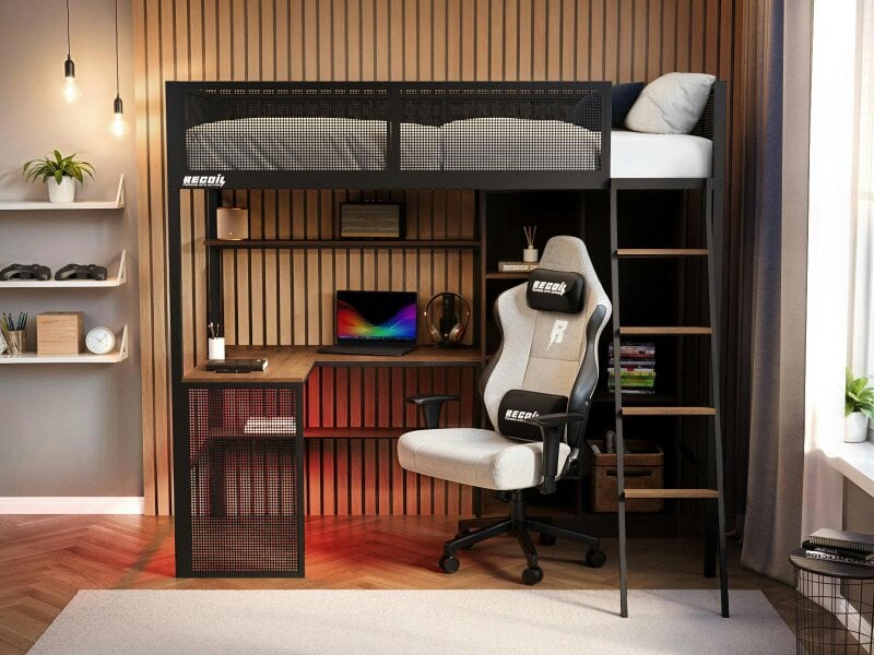 Recoil Graynite Metal Gaming High Sleeper with Shelf and Storage Black