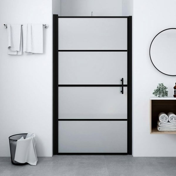 Berkfield Shower Door Frost Tempered Glass 100x178 cm Black