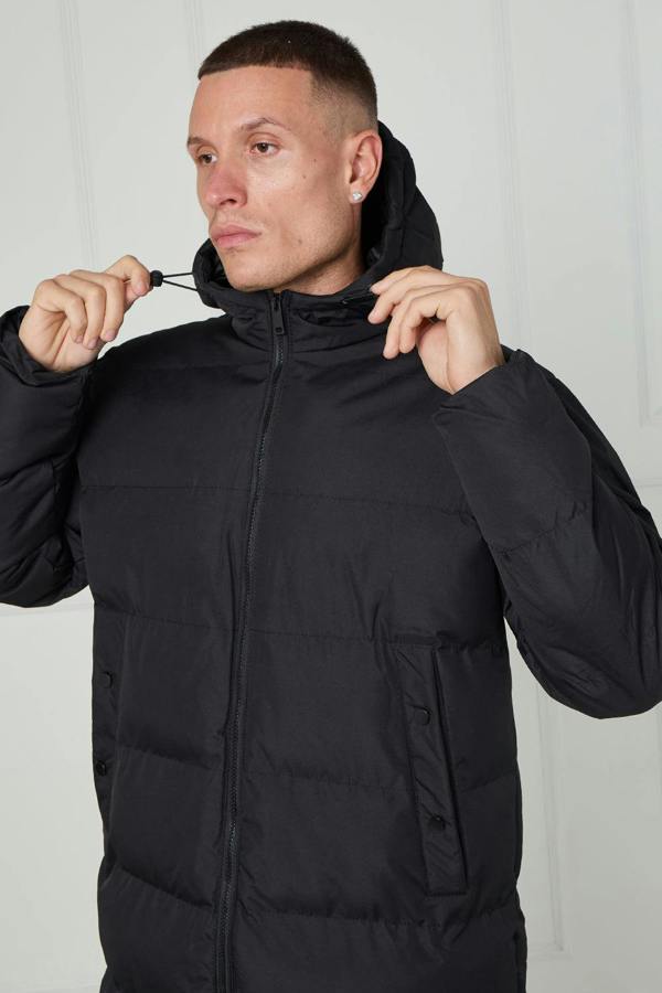 Elaina Fashion Men’s Longline Heavy Puffer Coat – Black