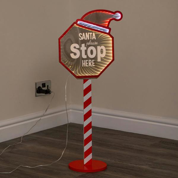 Samuel Alexander 80cm Light up Santa Stop Here Christmas Infinity Mirror Decoration with LEDs