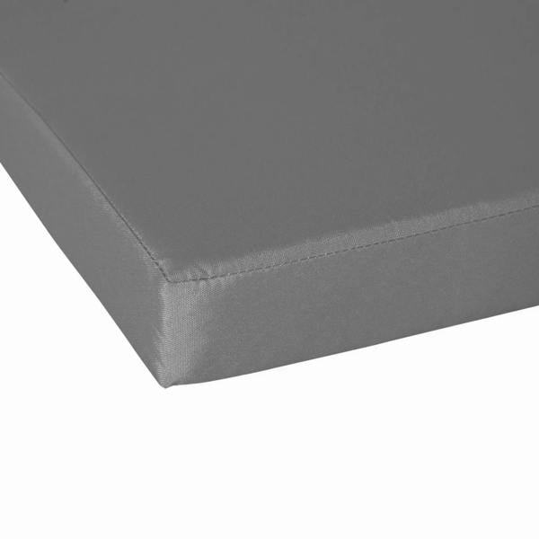 Dark grey cushion pad corner with stitched edge seam and smooth outer finish