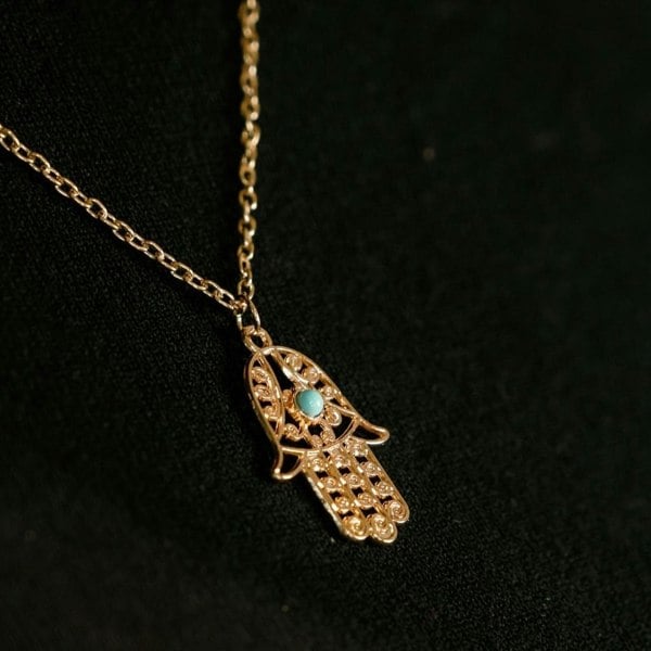 The Colourful Aura Hamsa Hand of Fatima Gold and Silver Protection Pendant Necklace