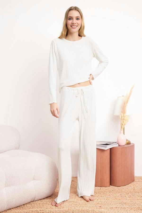 Long Sleeve Ribbed Pointel Pyjama Set