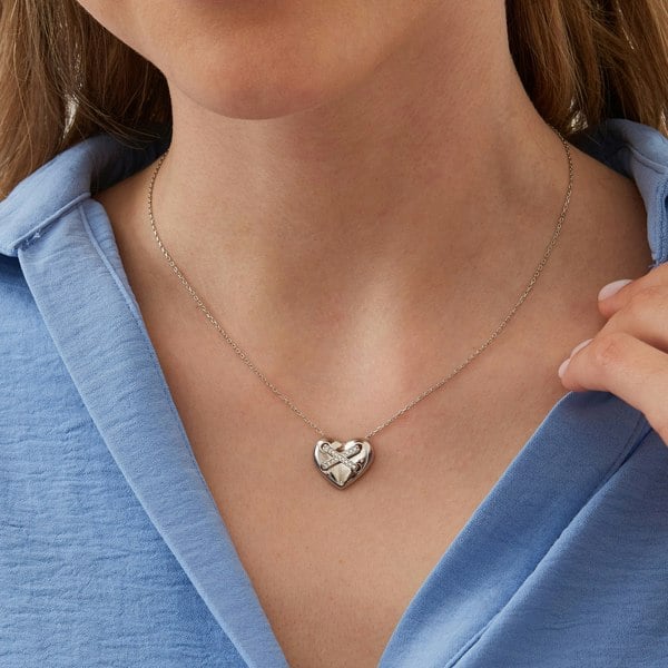 Spero London Heart X Necklace in Sterling Silver Gold Vermeil