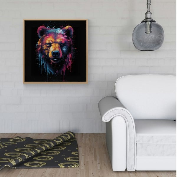 Warren Reed Splash Art Bear Face Framed Canvas