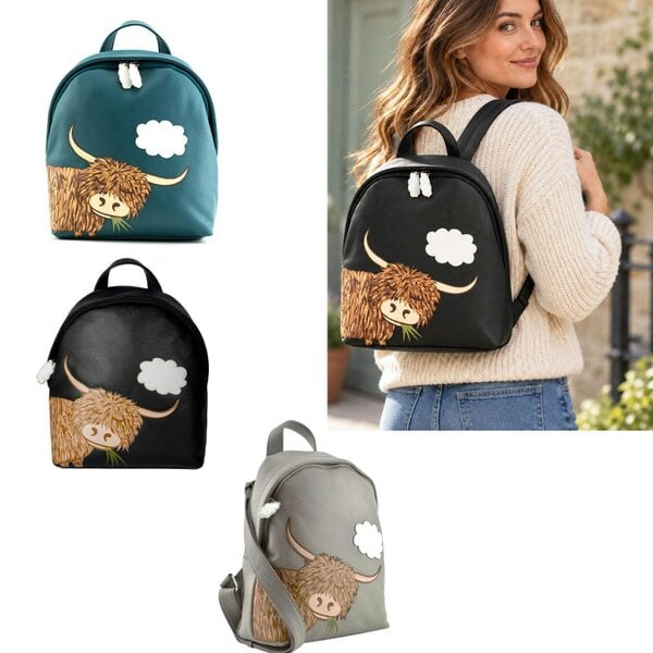 Mala Leather Highland Cow Genuine Leather Ladies Rucksack Backpack