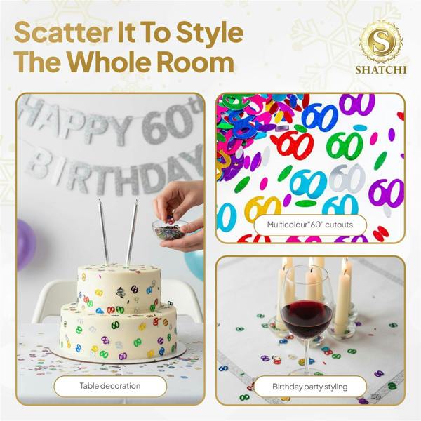 60th Birthday Multicolour Metallic Confetti Set for Party Tables and Milestone Celebrations image 3