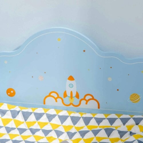 Bobobiy ZONEKIZ Space Themed Toddler Bed, Kids Bedroom Furniture, with Safety Rails - Blue