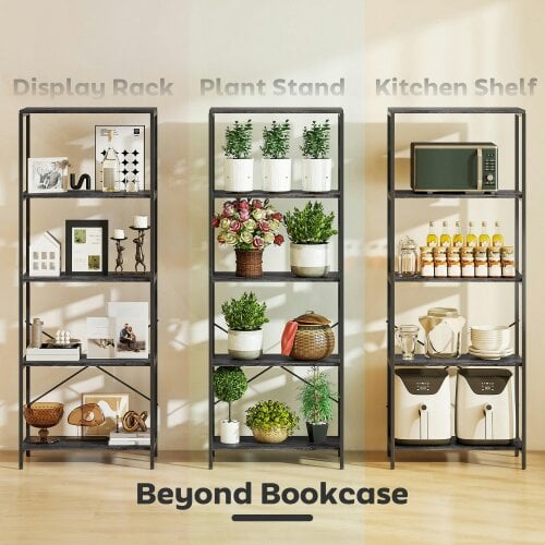 Wyld Haus Livemi Metal And Wood Dark Grey And Black 5 Tier Industrial Bookcase
