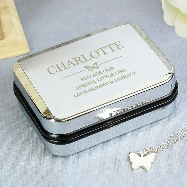 Personalised Memento Company Personalised Box and Butterfly Necklace