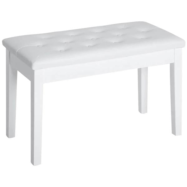 White PU leather upholstered piano stool bench with square legs