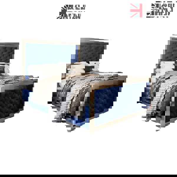 Casa Magna Maddison Upholstered Soft Velvet Metal Bed Frame - Blue