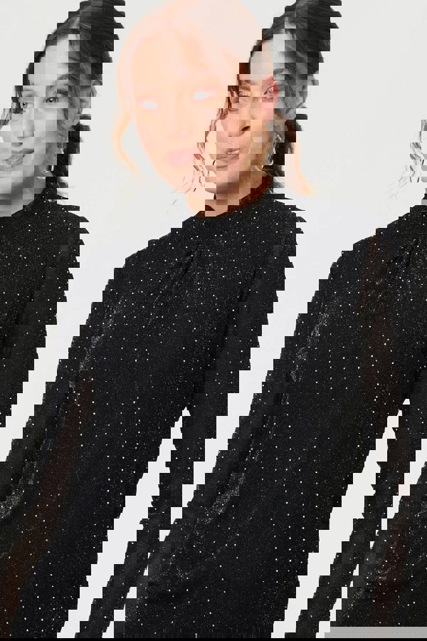 Black | Sparkly Semi Sheer Textured Mesh Top
