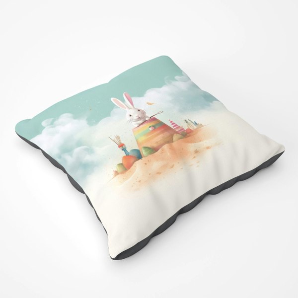 Warren Reed White Rabbit On A Beach Holiday Floor Cushion