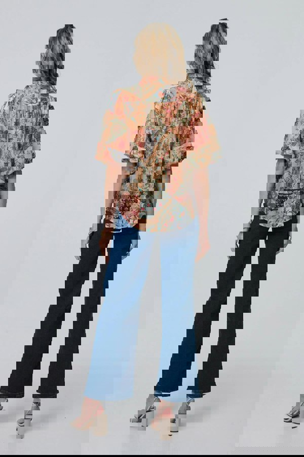 Orange | Patchwork Print 1/2 Puff Sleeve Shirt
