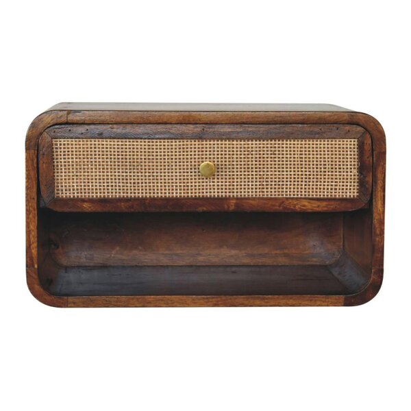 Wyld Haus Como Chestnut Wall Mounted Open Woven Bedside Table with Drawer