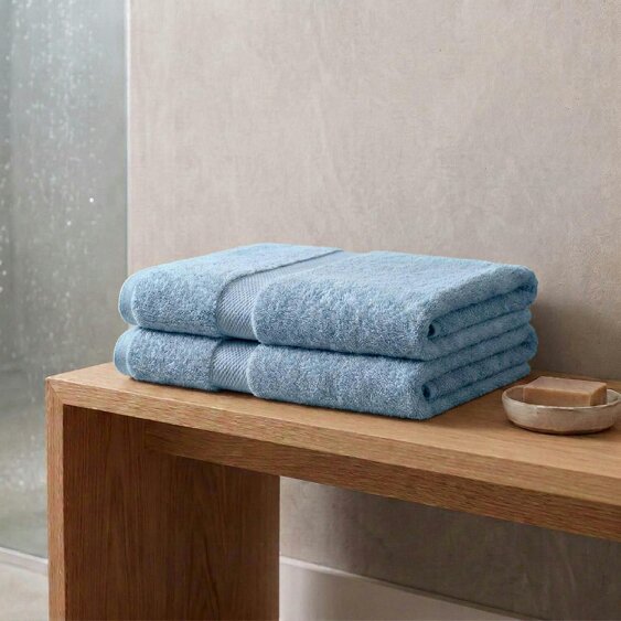 Vision V475 - 2 Pack 100% Cotton Bath Sheet - Blue - Bath Sheet - 100% Cotton