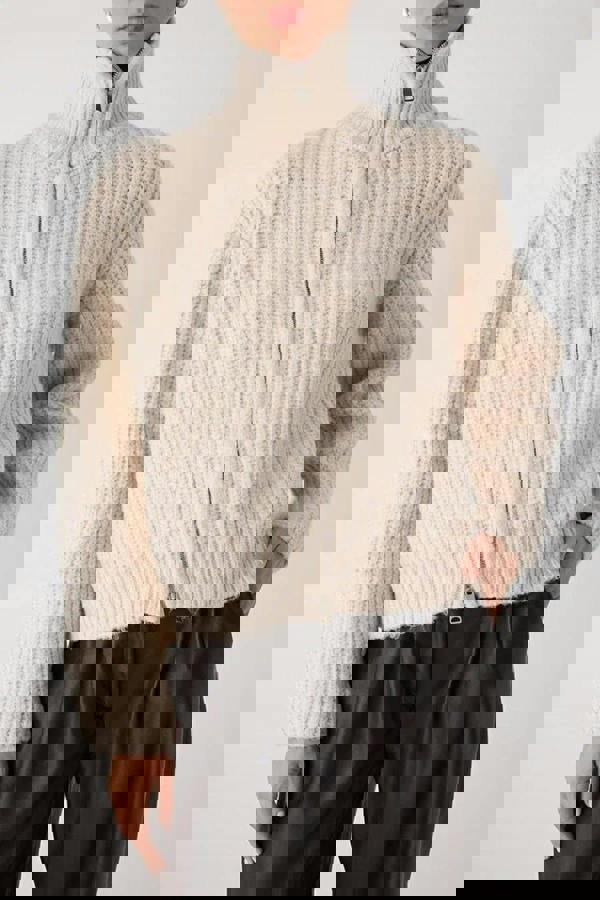 WOVCOR Soft-Textured Oversize Knit Cardigan with Zipper Detail