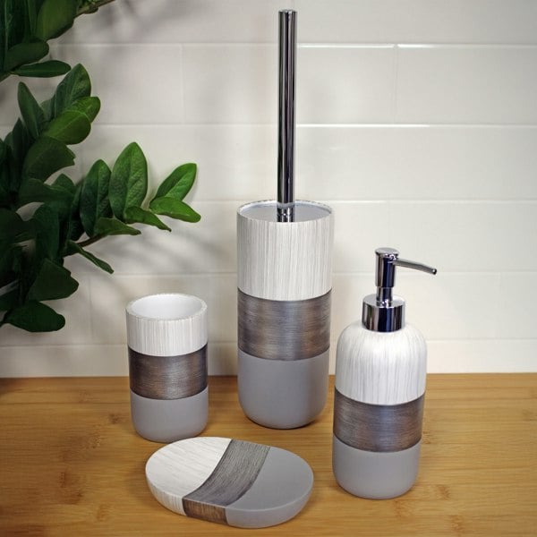 Showerdrape Luxe Grey/White 4 Piece Bathroom Accessory Set