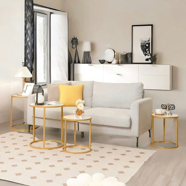 Rafaelo Mobilia Faux Marble Round Coffee Side End Table Gold