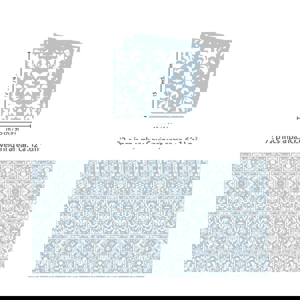 WT1555 - Triana Blue Grey Cemente Spanish Wall Tile Sticker Set - 15 cm x 15 cm - 24 pcs