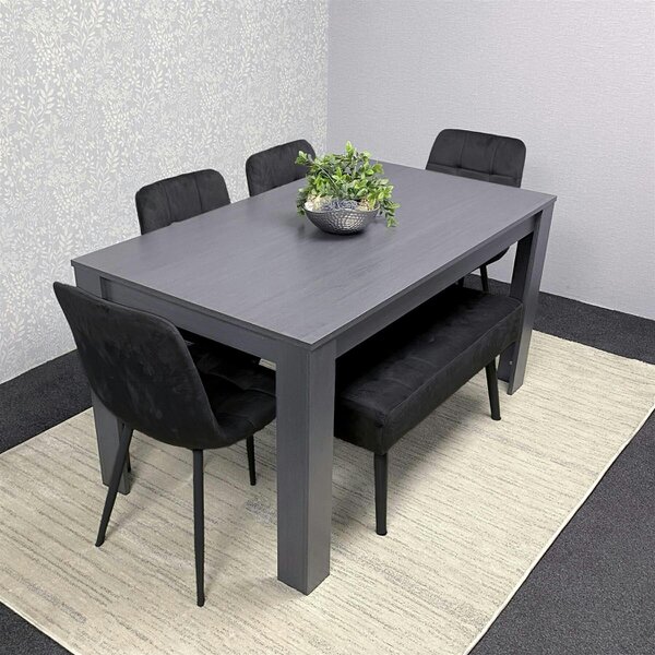 Kosy Koala Modern Dark Grey Dining Table Set with 4 Black Velvet Chairs And 1 Black Bench