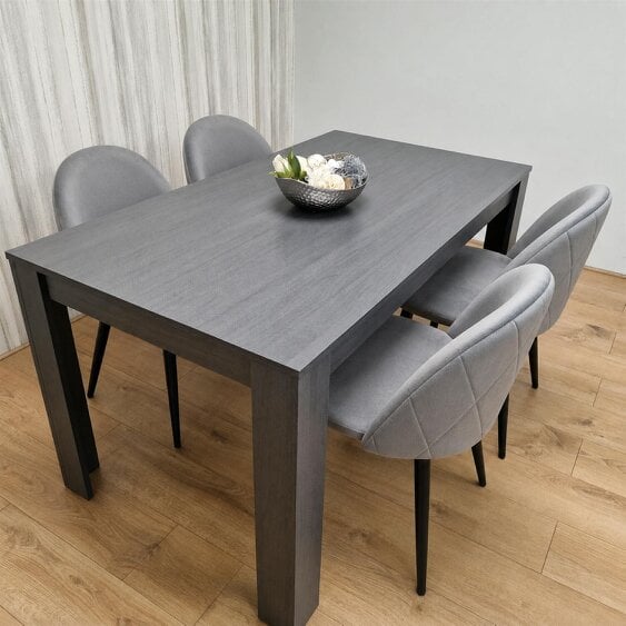 Kosy Koala Dark Grey Arrow Pattern Dining Table Set with 4 Grey Velvet Chairs, 140x80x75 cm