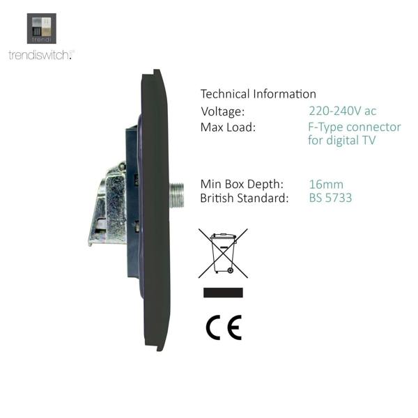 Trendi Switch 1 Gang Male F-Type Satellite Television Socket in Charcoal Grey