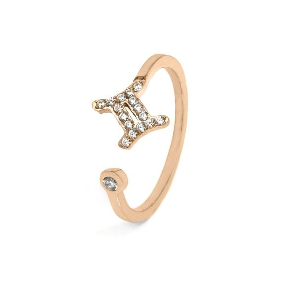 Say It With Gemini Ring with CZ Stones - Rose Gold Plated