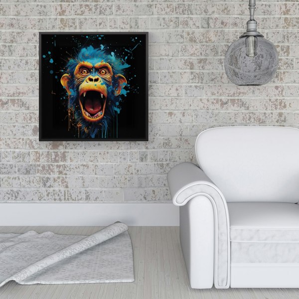 Warren Reed Crazy Monkey face Splash Art Framed Canvas