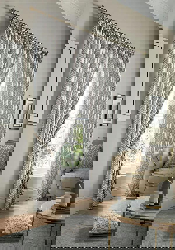 Luxury Living Modern Geometric Two-Tone Jacquard Lined Pencil Pleat Taped Curtains