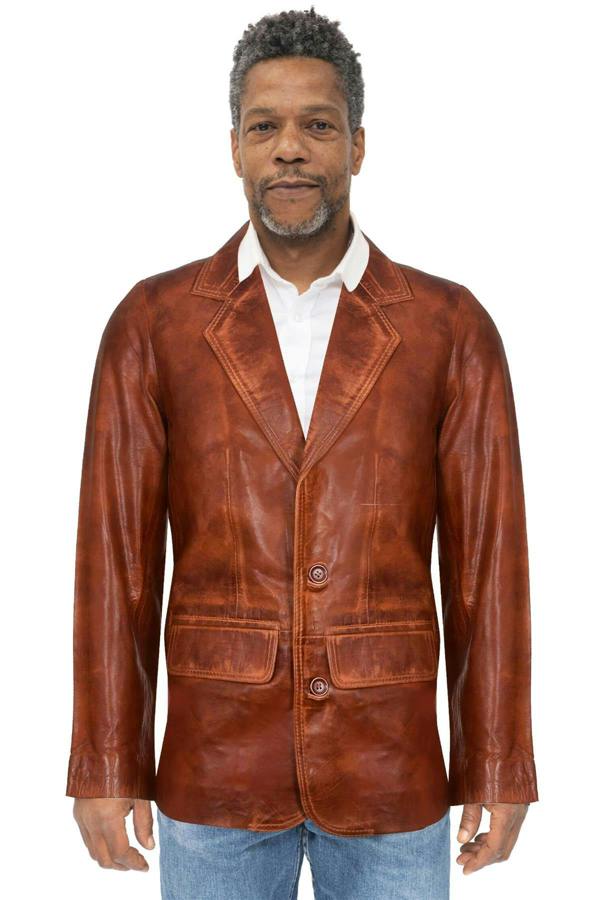 Infinity Leather Mens Tan Leather Blazer Jacket-Santiago