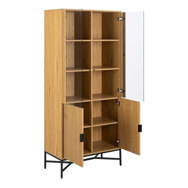 Wyld Haus Brisbane Slatted Wild Natural Oak Display Cabinet 4 doors 6 Shelves