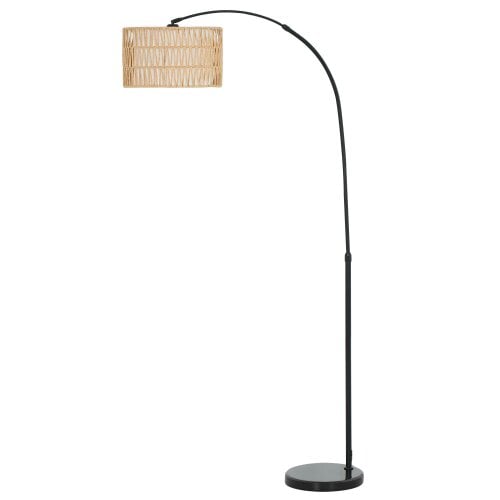 Wyld Haus Limo Natural Rattan Black Metal Adjustable Floor Lamp With Dual Layer Shade