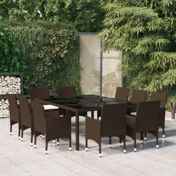 Berkfield 11 Piece Garden Dining Set Poly Rattan Brown
