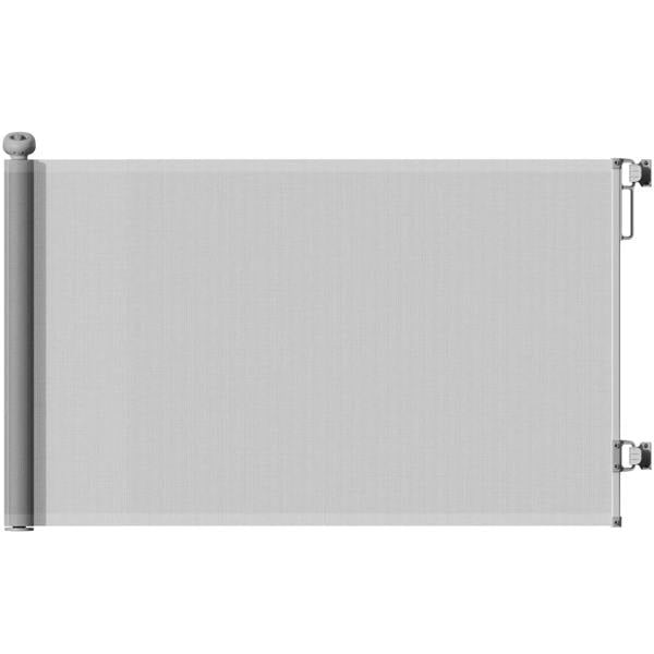 Grey retractable stair gate with wall-mount brackets for doorways and hallways