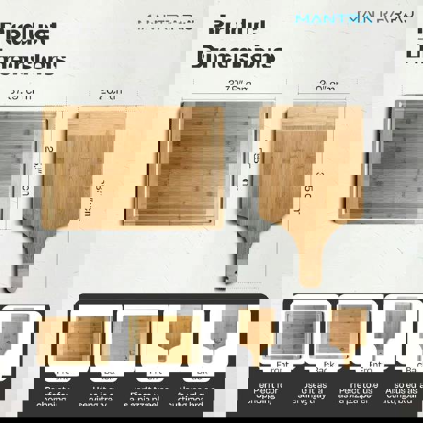 MANTRARAJ Combo Bamboo Paddle Pizza Wooden Chopping Board Multi-Purpose Cutting Board with Juice Groove